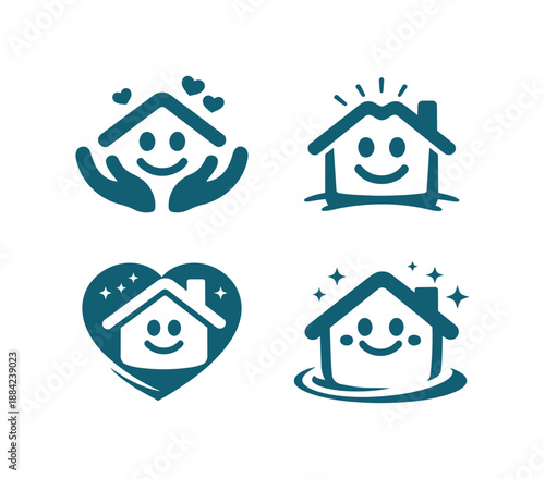 Smiling House Icon Set vector design