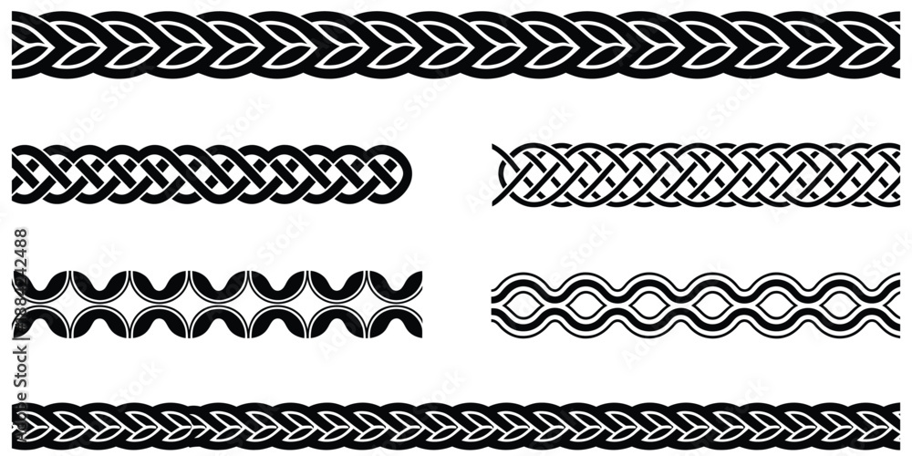 Φωτογραφία decorative braid set interwoven knot borders in black and white, a top ranked ve