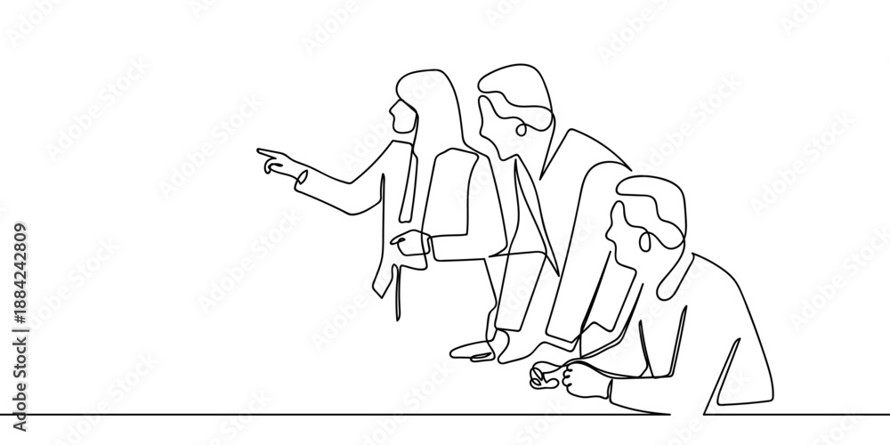 Fototapeta premium The continuous artistic line of a company meeting. line art drawing style Editable stroke.
