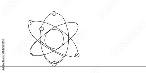 Continuous artistic lines the scientific concept of the atomic model. line art drawing style Editable stroke.