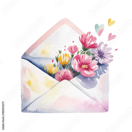 envelope with flowers and hearts