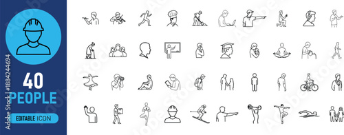 People icon set. Including team, user, group, profile, community, family, crowd, individual, partner, employee. Line art silhouette vector illustration
