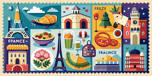Charming and cheerful France themed stamps for journaling and travel design