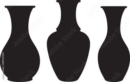 Three black silhouette vases on white background