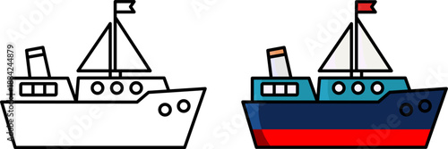 set vector illustration of a ship. simple vector design. line art and flat design.