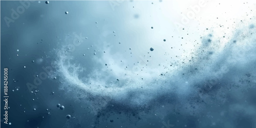 Abstract texture of blue liquid rain drops on a window against a cold white sky with soft light patterns and bubble-like clouds