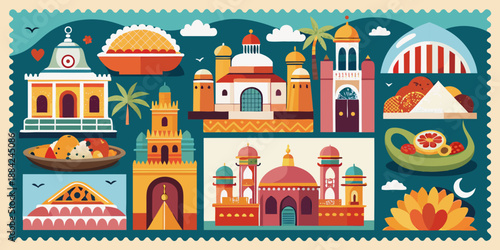 Indian themed colorful stamps for creative journaling design and other design needs