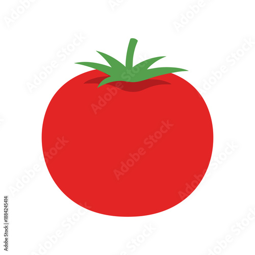 Vibrant Red Tomato with Green Stem and Leaves.