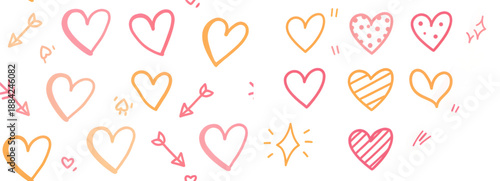 Colorful hearts and arrows on white background for love
