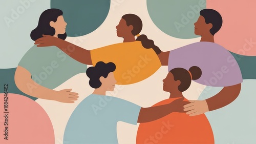 Diverse Group of People Embracing in a Circle of Support.