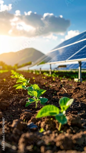 Solar Panels Integrated with Green Agriculture for Sustainable Renewable Energy