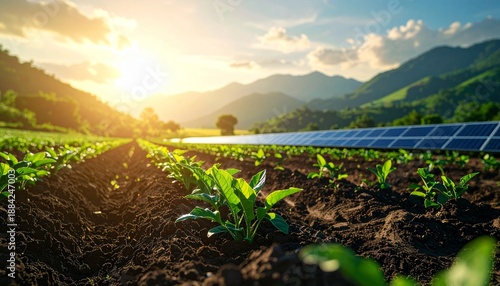 Solar Panels Integrated with Green Agriculture for Sustainable Renewable Energy