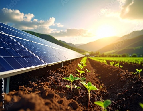 Solar Panels Integrated with Green Agriculture for Sustainable Renewable Energy