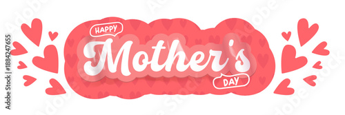 Happy Mother's Day greeting card design with pink hearts and stylish typography on white background, festive banner for social media and holiday promotion
