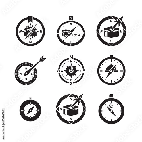 Qibla direction compass icon 