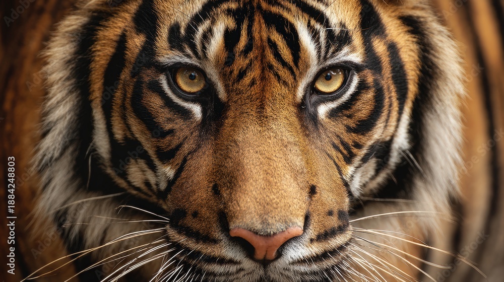 Obraz premium Majestic Close-Up Portrait of an Endangered Tiger in High Fidelity