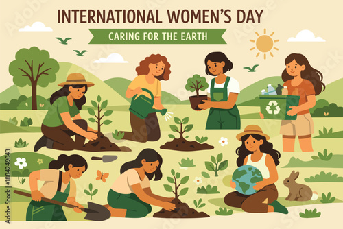 Women planting trees for International Women's Day and Earth Day
