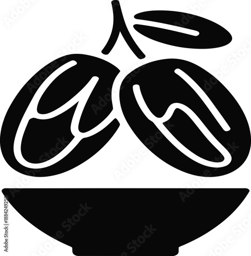 Dates fruit, displayed as a striking black silhouette, are tastefully arranged within a.