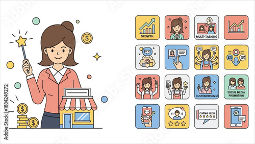  Small Business Management Vector Illustration Set.