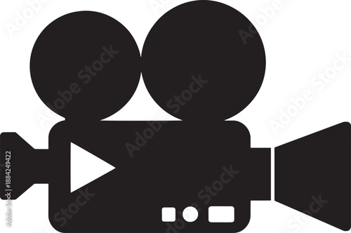 Black Video Camera Icon on White Background
