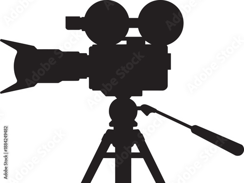 Black Film Camera on Tripod with Microphone