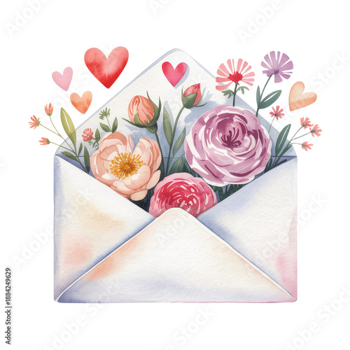 envelope with flowers and hearts