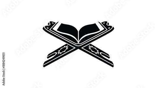 Crossed Swords with Open Book in Monochrome Illustration on White Background for Martial Arts Education