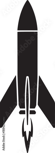 Black Rocket Silhouette Isolated on White Background