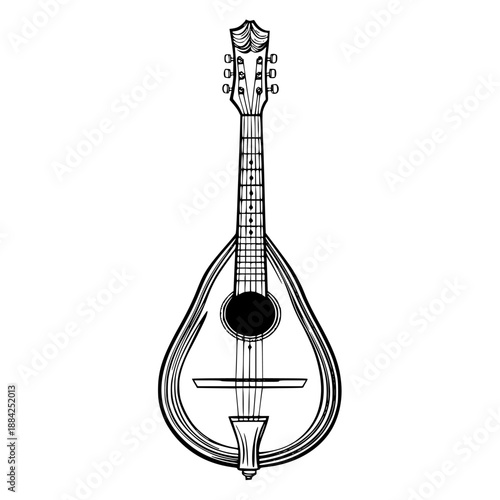 Elegant Melodies: Black White Mandolin Art | Clean, isolated vector art for creative projects.