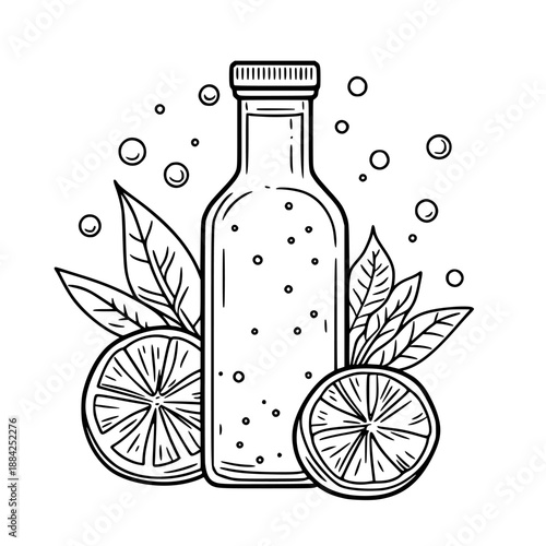 Vintage apothecary bottle lemon lime, botanicals spices, set against minimalist background | Clean, isolated vector art for creative projects.