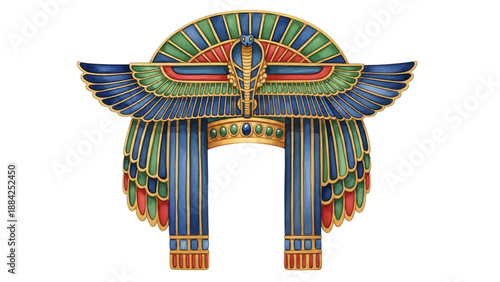 An egyptian gold and enamele brod with the head of an egyptian.