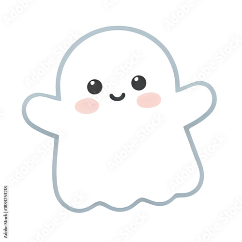 A cute ghost character illustration with a friendly smile and rosy cheeks, depicted in a simple vector graphic style, 473.svg reference