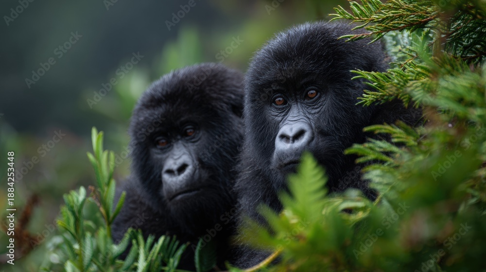 Obraz premium Two Healthy Gorillas in a Lush Natural Habitat Scene