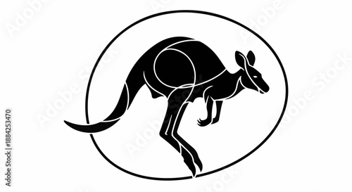 Dynamic silhouette of a jumping kangaroo within a circular frame, symbolizing Australia and wildlife.
