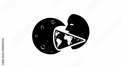 Abstract representation of a head consuming the world, symbolizing global consumption or influence.