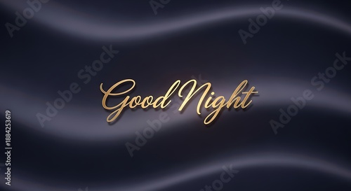 Good night text on dark wavy background with gold lettering decorative phrase