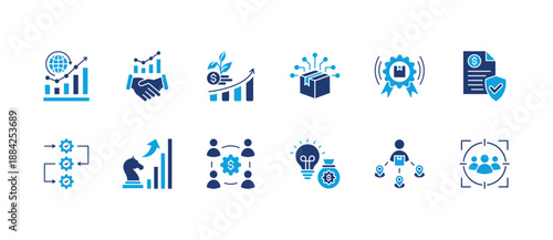 Business Model Stroke icon collections. Containing Partnership, Marketing, Process, Business, Retail, Growth, BMC, Business policy, and Business Strategy icons. Stroke icon collection Flat icon