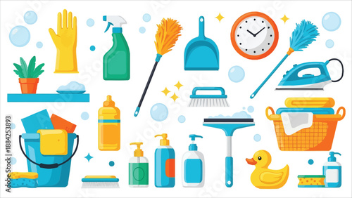  Vector Cartoon Illustration of Domestic Chores Items..eps