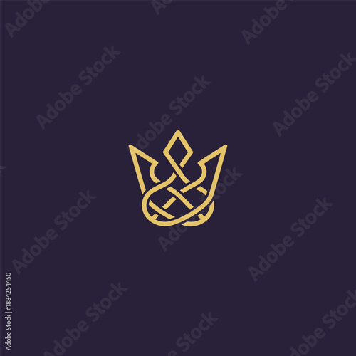 Knot crown logo in elegant and symbolic simple line style.