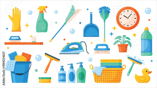  Vector Cartoon Illustration of Domestic Chores Items..eps