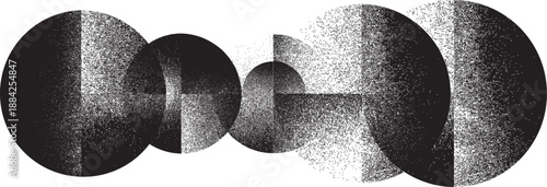 Sprayed black half circles composition .Graffiti art design . Noise textured semi circles . Spray effect .Grunge texture .Art design forms.Distressed element .Rough roller paint semicircles .Vector 