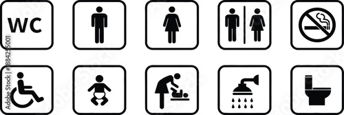 Collection of universal restroom and facility signs