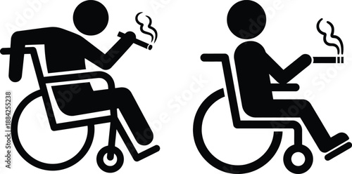 Two figures in wheelchairs smoking cigarettes, a symbol of accessibility and personal habits