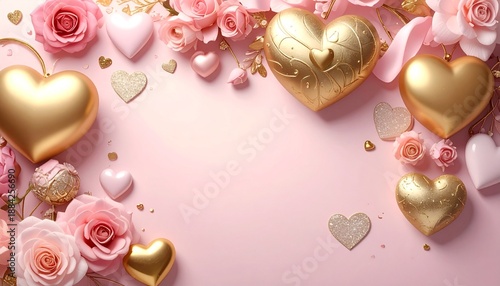ゴールドとピンクで彩るハートモチーフのバレンタイン背景2