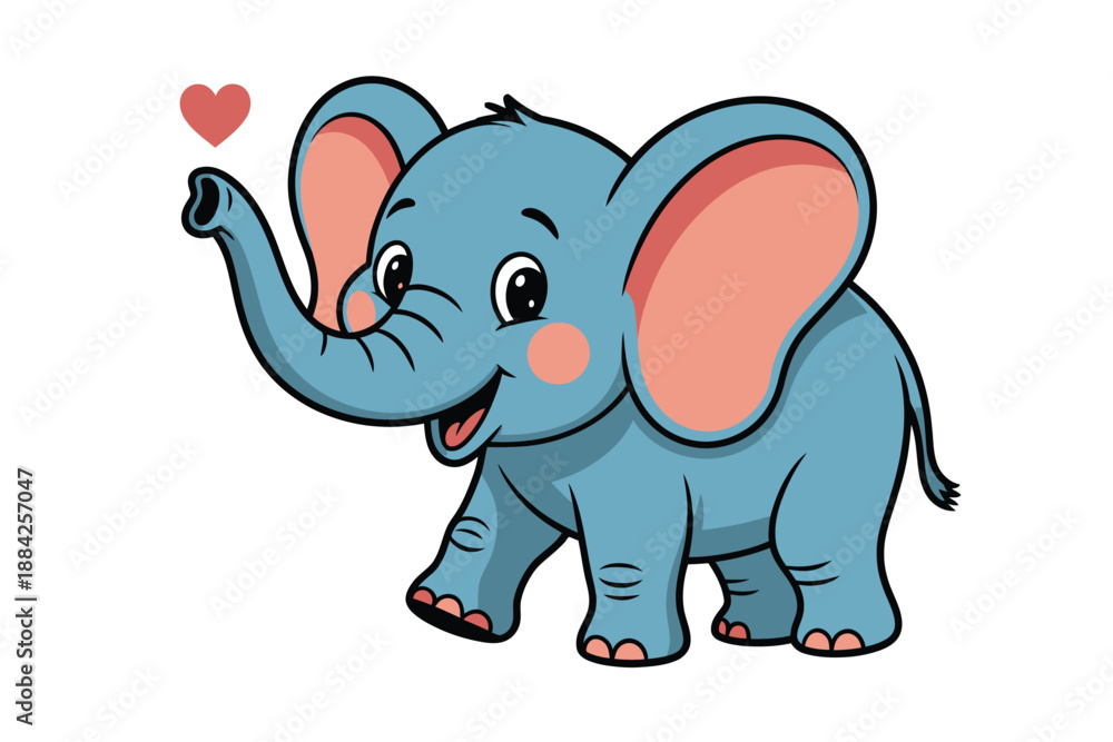 Obraz premium A cute cartoon elephant with a heart above its trunk on a white background