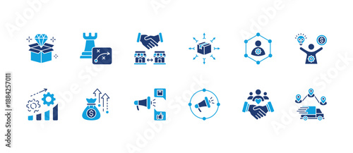 Business Concept Stroke Vector Illustration. Containing Planning, Acquisition, Distribution Channels, Business Network, Entrepreneurship, Business Development icons. Stroke Icon Collection Flat Icon