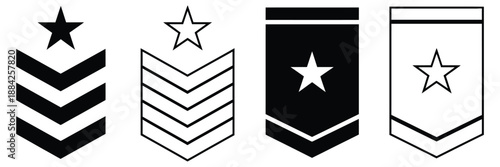 military rank badge icon set editable stroke chevron emblems in simple flat line vector style, a top ranked collection featuring clean military insignia, rank symbols, and professional vector 
