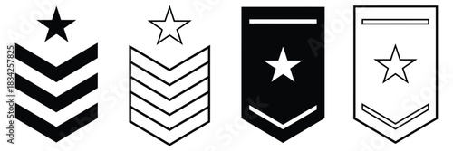 military rank badge icon set editable stroke chevron emblems in simple flat line vector style, a premium ranked vector illustration set showcasing flat line chevrons, rank badges, and minimalist
