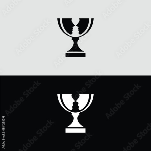 A striking black and white logo illustrating an optical illusion of two faces in profile forming a classic trophy cup shape.