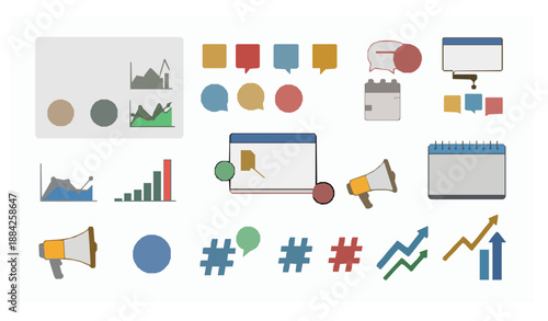 Social media analytics and marketing strategy vector illustrations